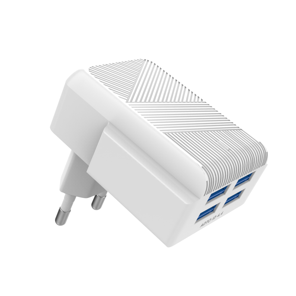 4-Ports Wall Charger Adapter With USB Cable